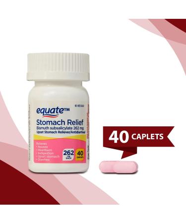 Equate Stomach Relief Caplets 262 mg 40 Ct Bundle + Say No to Indigestion Guide | 1 Pack (40 Caplets) - Buy Online on GoSupps.com