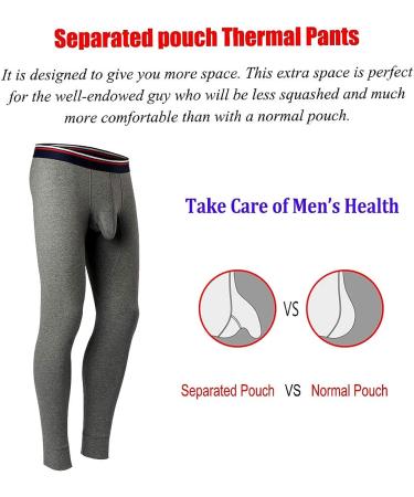 OURUIKIA Men's Thermal Underwear Pants - Long Johns with Separate Pouch | Black/Dark Grey | XX-Large - Buy Online on GoSupps.com