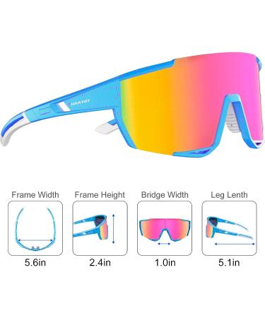 HAAYOT Polarized Cycling Sunglasses for Men Women - Baseball Style Sport Glasses with 1 or 5 Lenses, Ideal for Fishing, Driving, Running - Dots Ice Blue Frame & Pink Lens - Buy Online on GoSupps.com
