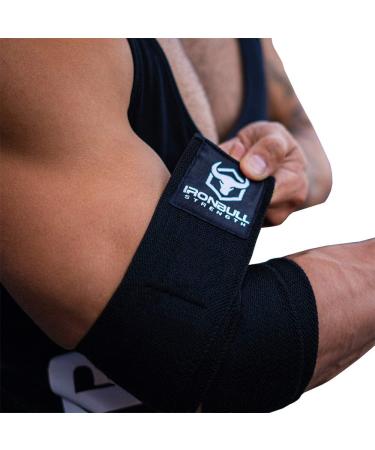 Iron Bull Strength Elbow Wraps (1 Pair) - 40 Elastic Support for Weightlifting - Black - Buy Online on GoSupps.com