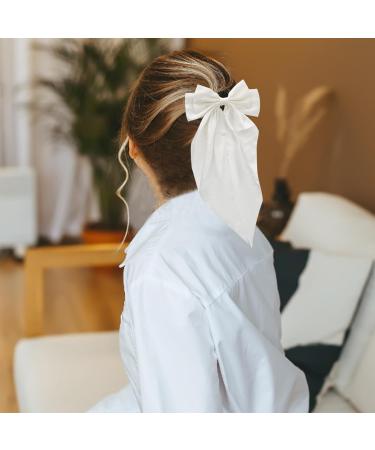 Large Solid Color Hair Bows for Women - 2PCS French Bow Hair Clips with Silky Satin - Fashion Hair Accessories in Black & White - Perfect Gift for Women and Girls - Buy Online on GoSupps.com