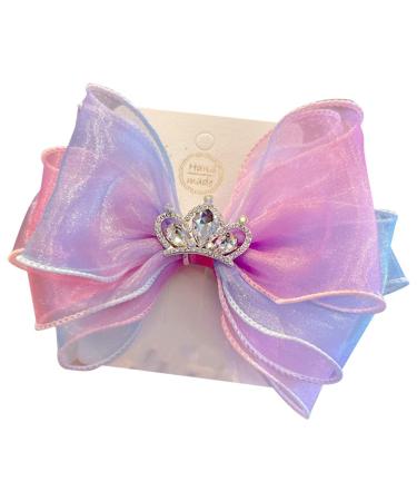 FEIFEI'S BOW Baby Girls kids Bow Princess Chiffon Diamond Crown Unicorn Colour Multi Colour Bow Hair Clip Bows Toddler Infants Party dress Costume Bow Photo Prop (Mix03)