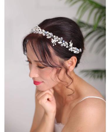 Deniferymakeup Silver Bridal Hair Vine Opal Hair Piece Rhinestones Wedding Hair Piece Crystal and Pearl Blue Bridal Jewelry for Women and Girls - Buy Online on GoSupps.com