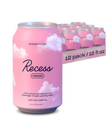 Recess Mood Magnesium Supplement Drink Calming Beverage, 12 Ounce, Pack of 12 (Strawberry Rose, 12 Pack)