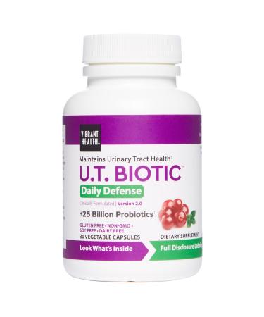 Vibrant Health, U.T. Biotic, Probiotic Support for Bladder and Urinary Health, 30 Capsules Standard Packaging