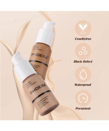 Phoera 2PC Soft Matte Concealer Foundation 30ml Full Coverage Flawless Cream Long-Lasting 24HR for Oily and Combination Skin (2PC 105Sand) - Buy Online on GoSupps.com