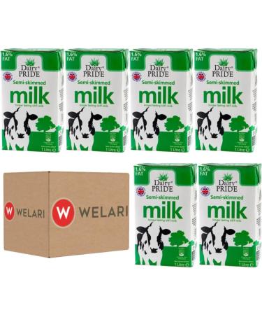 Dairy Pride Semi Skimmed Long Life UHT Milk 1 Litre Pack Of 6 With Welari Thank You Card | (6 Pack) (6 x 1 Litre) - Buy Online on GoSupps.com