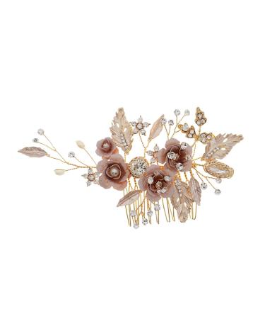 VINTORKY Flower Leaf Comb Crystal Headpiece Rhinestone Hair Accessories Bridal Headpiece Rhinestone Headpiece Metal Hair Comb Crystal Bridal Hair Comb Alloy Rhinestone Bride Manual Hair up
