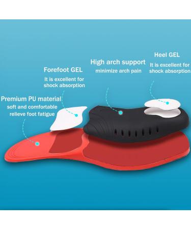 2 Pairs Plantar Fasciitis Insoles for Men & Women - High Arch Support Flat Feet Relief Heavy Duty Gel Inserts for Running & Work Boots - Black Red - Buy Online on GoSupps.com
