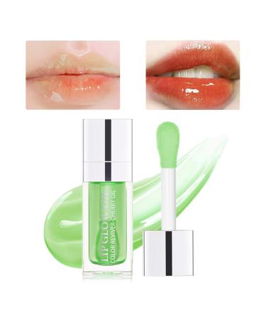 Prreal Tinted Lip Oil Plumping Lip Gloss Hydrating Lip Glow Oil Lip Care Moisturizing Clear Toot Lip Oil for Dry Lips Nourishing Water Glossy Glass Lip Oil Gloss Non-Sticky Shine Lip Tint (Green)