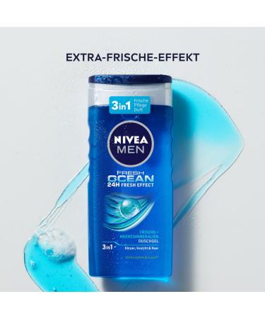 Nivea Men Fresh Ocean Shower Gel - Revitalizing 250ml Sea Minerals for Body Face & Hair Ocean-Fresh Fragrance - Buy Online on GoSupps.com