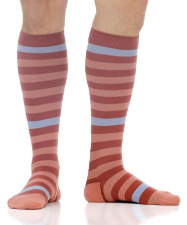 VIM & VIGR Nylon Compression Socks 15-20 mmHg - Rust & Salmon Thick Stripe Large/X-Large Wide Calf - Best for Travel & Health - Buy Online on GoSupps.com