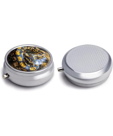 Portable Yellow & Black Python Print Pill Box - 3 Compartment Travel Organizer for Medicine - Small Round Case for Purse & Pocket - Buy Online on GoSupps.com