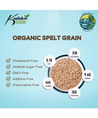 Koalakoi ORGANIC Certified Spelt Grain (400g - 4.5kg | Premium non-GMO 100% Natural no Additives or Preservatives | Packed with fibre and minerals Perfect for home cooking and baking (400g) - Buy Online on GoSupps.com