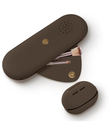 Qetlavee make -up bag silicone 1stk make -up brush container and 1stk beauty blender case travel essentials magnetic snap design portable cosmetic bag for travel (brown)