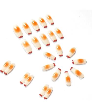 24PCS Spring Summer Sweet False Nails Long Simple Orange French False Nails Press On Nails Wearable Finished Nail Piece Extra Long Fake Nails - Buy Online on GoSupps.com