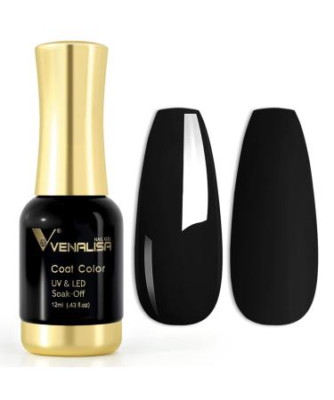 VENALISA 12ml Black Gel Nail Polish Soak Off Nail Lamp UV LED Natural Nail Gel Polish Nail Art DIY Manicure French Gifts 0.43 OZ 1120- Black