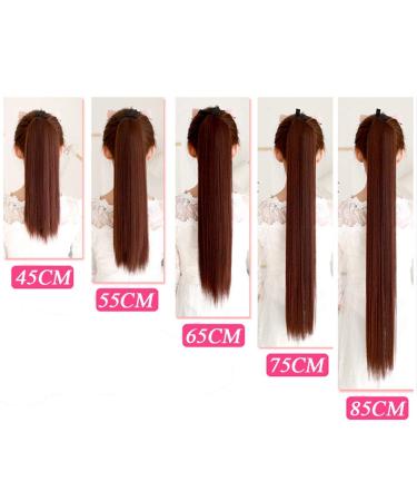 75cm Long Straight Synthetic Ponytail Wig - Heat-Resistant Clip-In Hair Extension for Women - Black/Brown - Buy Online on GoSupps.com