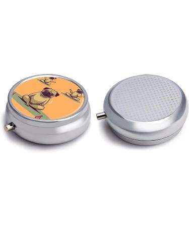 Round Pill Box - Yoga Pug Print 3 Compartment Portable Decorative Pill Organizer - Buy Online on GoSupps.com