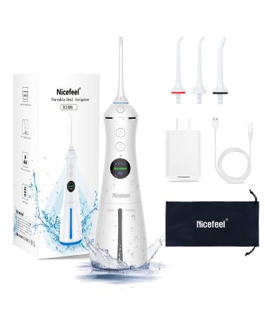 Nicefeel Portable Water Flosser Cordless Rechargeable Dental Cleaner Irrigator, with Gravity Ball, LCD Display, 300ml Tank 6 Modes 4 Jet Tips, and IPX7 Water Proof for Travel & Home & Braces