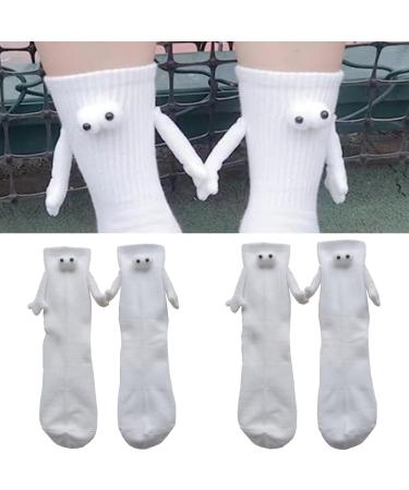 2 Pcs Magnetic Hand Holding Socks 3D Doll Socks Couple Holding Hands Funny Socks Cute Socks Funny Gifts for Women White
