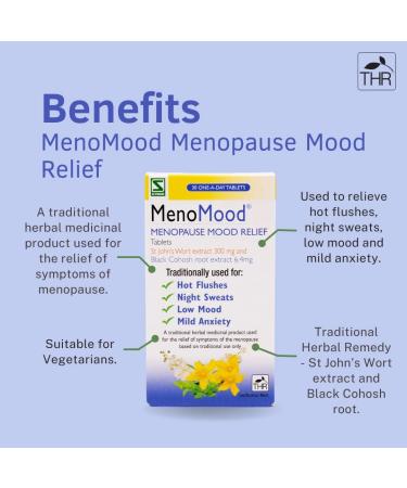 MenoMood Menopause Relief Tablets - St. John's Wort & Black Cohosh Extract - Hot Flushes & Night Sweats Support - 30 Tablets - Buy Online on GoSupps.com