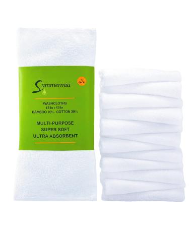 SUMMERMIA 12 Pack Bamboo Washcloths 13" x 13" - Soft Wash Cloths for Your Face Towel, Wash Cloths for Your Body (White)