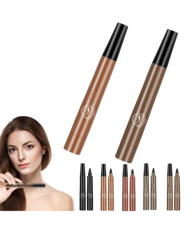 Cohbskj Glowly Secret Eyebrow Pen Unique Quad Eyebrow Pencil Quad Forked Liquid Eyebrow Pencil Long-Lasting Waterproof Microblading Eyebrow Pen (2PCS-D)