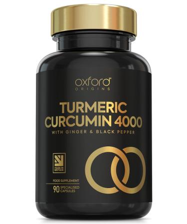 Advanced Turmeric and Black Pepper Capsules 4000mg ONE per Day with Ginger Root | 90 Turmeric Tablets for Joint Care & Mobilty | Potent Tumeric Supplement Joints | 3 Month Supply | Made in The UK