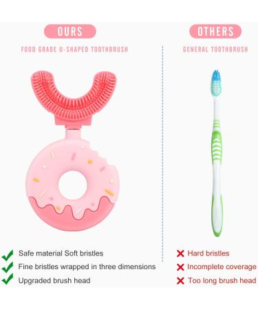 U-Shaped Toothbrush for Children | 360 Soft Silicone Donut Toothbrush for Ages 2-8 | Grundic Cleaning (Pink) - 1 Pack - Buy Online on GoSupps.com