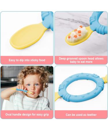 Vicloon Silicone Self Feeding Spoon and Fork Set for Babies - Pink & Blue Color Contrast | Baby Weaning Utensils for Infant & Toddler | BPA-Free, Easy Grip | 6 Months - Buy Online on GoSupps.com