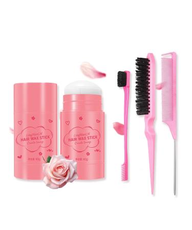 Hair Wax Stick Kit with 3 Brushes Comb Set Long Lasting Non-Greasy Styling Wax for Hair Styling and Flyaways Edge Hair Hair Slick Wax Pomade Stick for Hair Edge Control(4PCS)