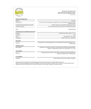 Pepper Black Bio 100g - Organic Whole Peppercorns from Sri Lanka - Perfect for Pepper Mills - Biotiva - Buy Online on GoSupps.com