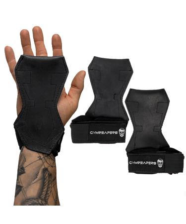 Weight Lifting Grips (Pair) for Heavy Powerlifting, Deadlifts, Rows, Pull Ups, with Neoprene Padded Wrist Wraps Support and Strong Rubber Gloves or Straps for Bodybuilding Black Small