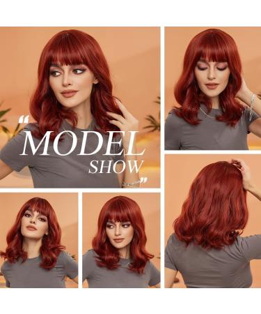 OUFEI Red Bob Wig with Bangs for Women Short Wavy Natural Synthetic Hair Heat Resistant Wigs Cosplay Daily Party Use Red(8134-1) - Buy Online on GoSupps.com