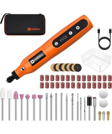 HARDELL Mini Cordless Rotary Tool USB Charging 5-Speed Rotary Tool Kit with 61 Accessories Multi-Purpose 3.7V Power Rotary Tool for Sanding Polishing Drilling Etching Engraving Cutting DIY Orange