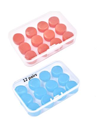 12 Pairs Silicone Ear Plugs for Sleeping Noise Cancelling Reusable Moldable Wax Earplugs for Swimming Work Airplane SNR27dB(Blue Orange) B+o-12 Pairs
