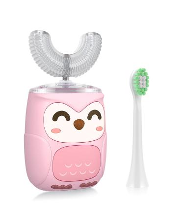 Kids Electric Toothbrush, U Shaped Toothbrush, Ultrasonic Automatic Toothbrush Kids with 6 Modes, Full/Whole Mouth Baby Toothbrush, IPX7 Waterproof(Light Pink)