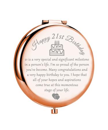 WSNANG 21st Birthday Gifts for Girls Travel Compact Mirror Gifts 21st Inspirational Birthday Gift for Daughter Niece Sister Bestie (Iron-21st Milestone Mirror)