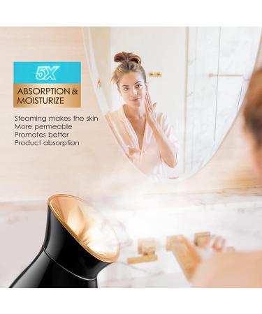 Nano Ionic Facial Steamer - LCD Display, Hot Mist Hydrating Moisturizer for Unclogging Pores, Home Spa Quality, Black Gold - Buy Online on GoSupps.com