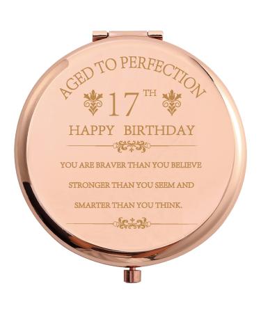 COFOZA 2006 Inspiration 17th Birthday Gift for Girl Daughter Stainless Steel Rose Gold Compact Pocket Travel Makeup Mirror You are Braver Than You Believe 17 Birthday Present