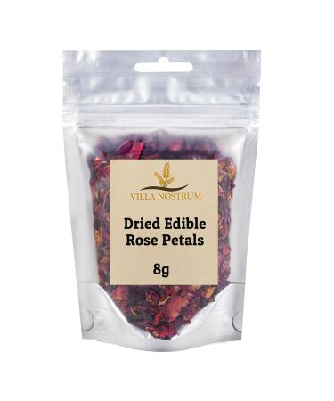 Dried Edible Rose Petals 8g by Villa Nostrum - Edible Flowers Use in Tea Baking Decoration Desserts Crafting Wedding Confetti - Buy Online on GoSupps.com