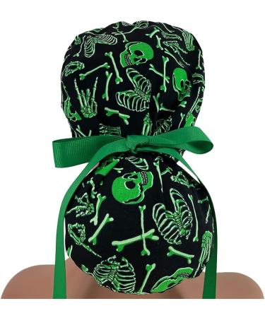 Glow in The Dark Skulls Ponytail Scrub Cap - Bouffant Surgical Hat for Women & Nurses - Buy Online on GoSupps.com