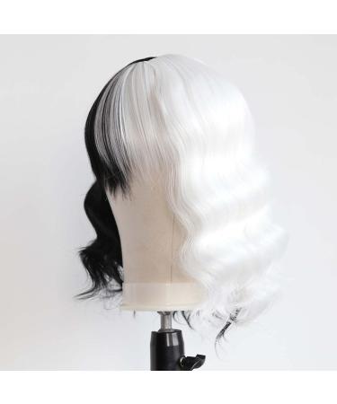 Buy TOWOWM Cruella de Vil Wig - Black & White Synthetic Bob with Pony | Perfect for Cosplay & Daily Wear - Buy Online on GoSupps.com