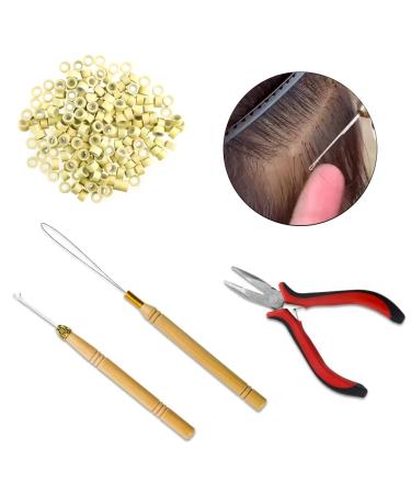 XINMEIWEN Hair Extension Kit with Pulling Hook Bead Device Tool & 200 Silicone Lined Micro Rings - Professional Styling Accessory (Beige) - Buy Online on GoSupps.com