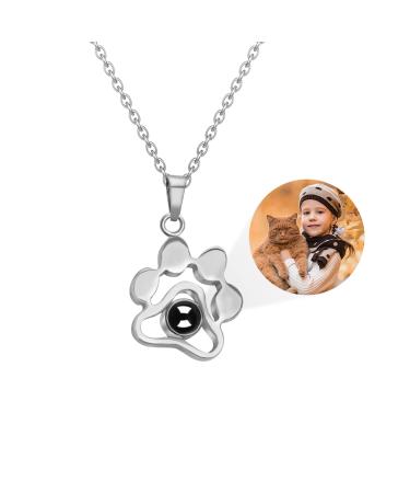 Aidehua personalized projection photo necklace - custom pet paw paw hen chain trailer tailor -made gifts for the memory of dog or cat titanium steel