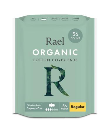 Rael Organic Cotton Cover Pads - Regular Absorbency, Unscented, Ultra Thin Pads with Wings for Women (Regular, 56 Total) 56 Count (Pack of 1)