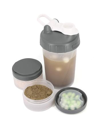 Hydro2Go 16 OZ Protein Workout Shaker Bottle with Mixer Ball and 2 close-connected Storage Jars for Pills Snacks Coffee Tea. 100% BPA-Free Non Toxic and Leak Proof Sports Bottle shaker bottle+pill jars+shaker ball