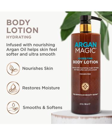 Argan Magic Hydrating Body Lotion with Argan Oil & Shea Butter - Nourishing Non-Greasy Formula for Dry Skin (32 oz) - Paraben Free & Unscented - Buy Online on GoSupps.com