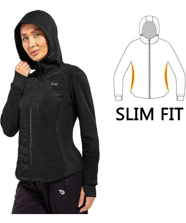 BALEAF Women's Insulated Puffer Hybrid Down Jacket with Hoodie - Black, X-Small - Buy Online on GoSupps.com